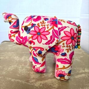 Handmade Stuffed Elephant Pink Blue Flowers Fabric About 6x8 inches